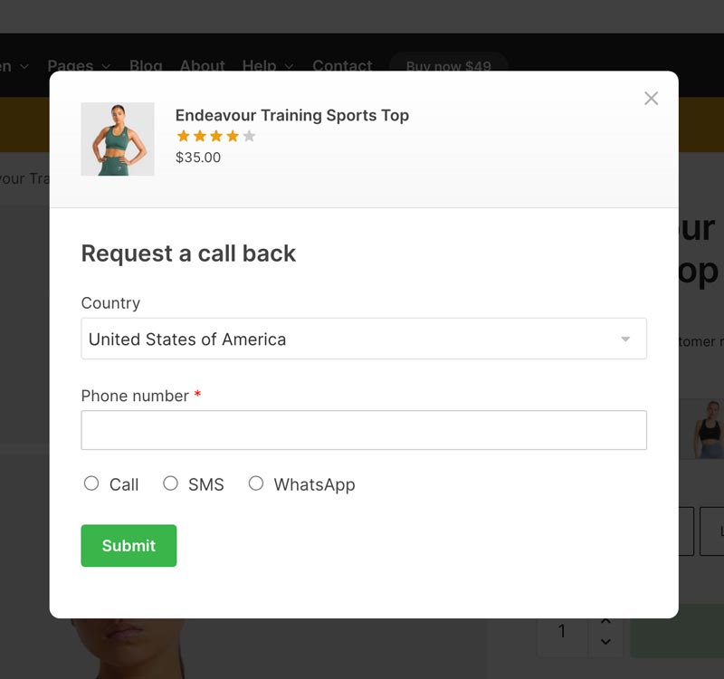 Request a call back feature