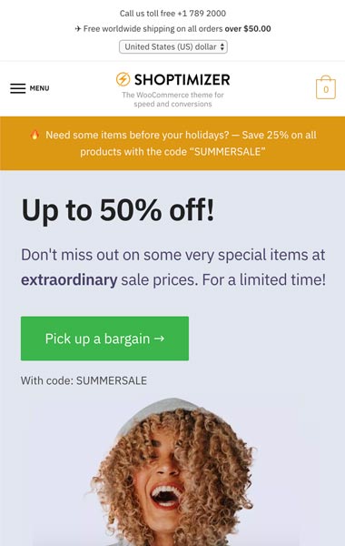 Shoptimizer WooCommerce Theme on Mobile