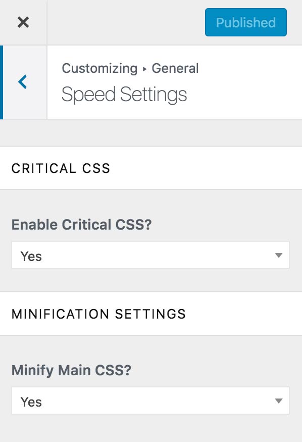 Speed settings in the customizer