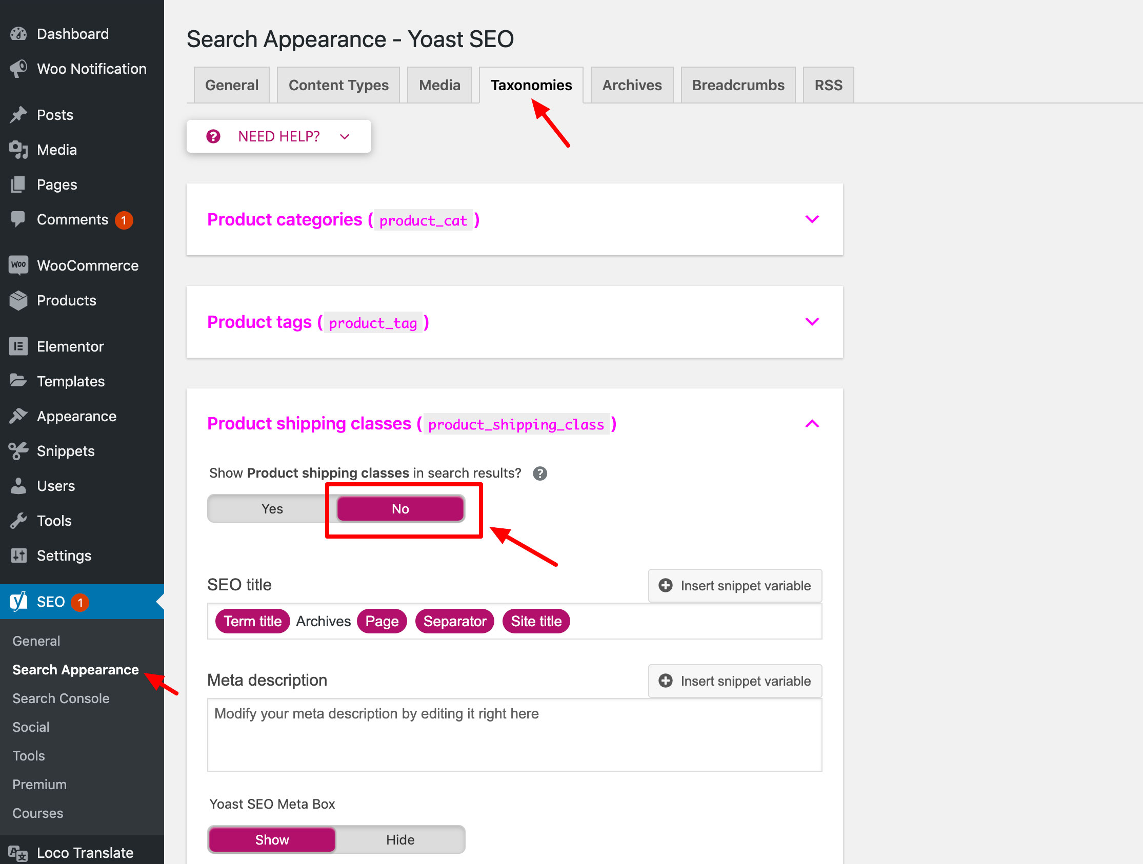 Shipping Classes in Yoast