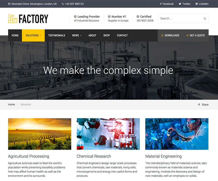 Factory - Solutions Page
