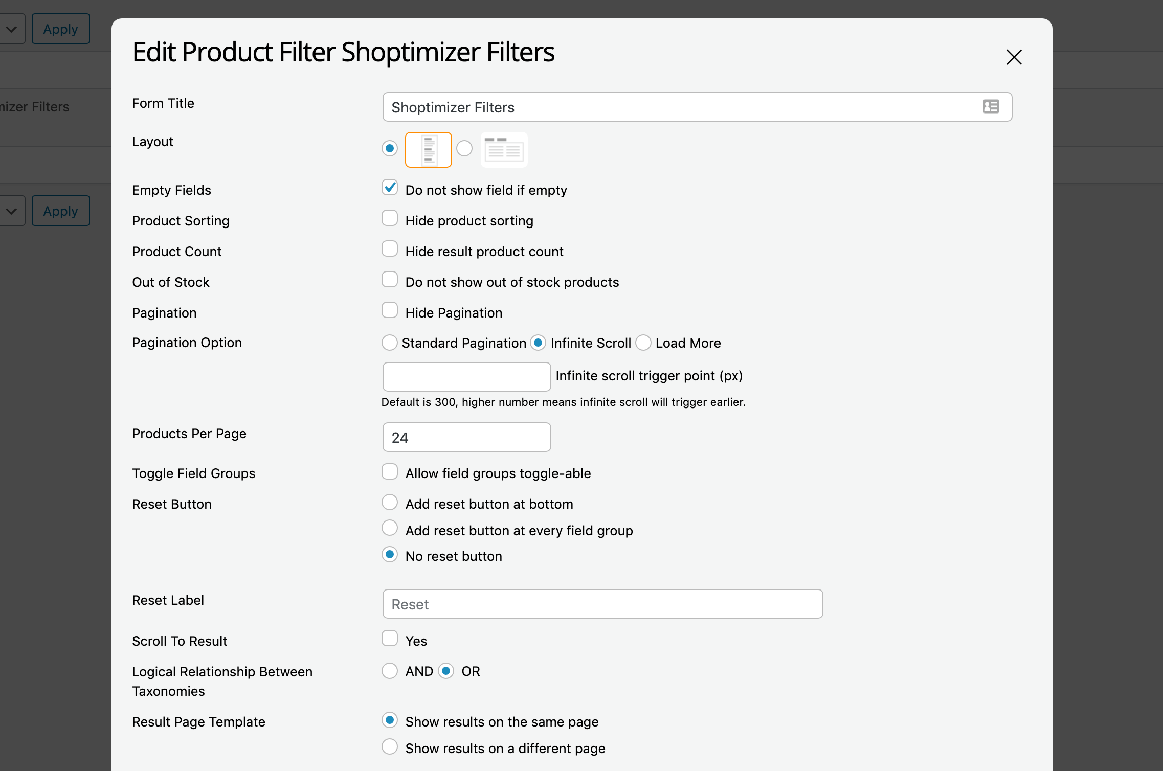 Themify Filter Options