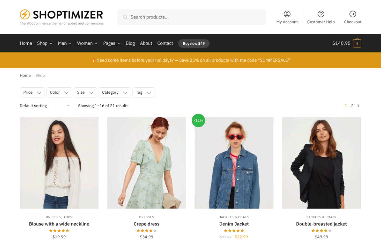 Horizontal filters now appear on the Shop page