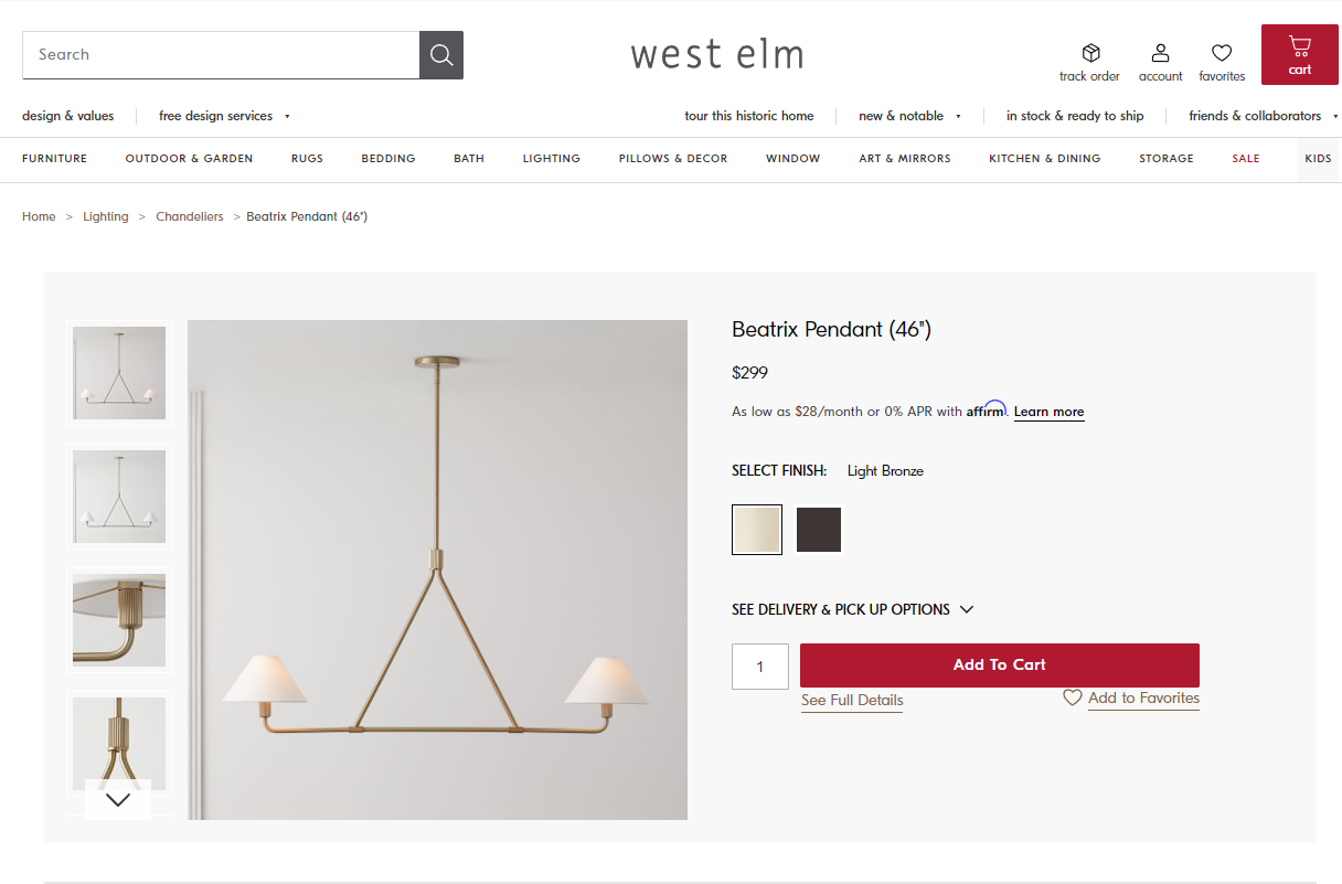 West Elm product pages