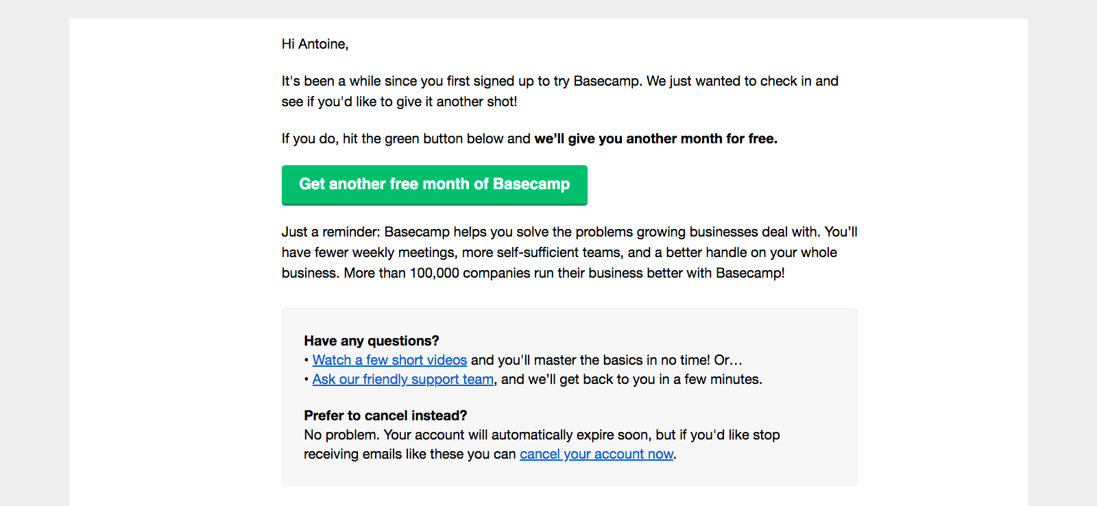 Retention email example