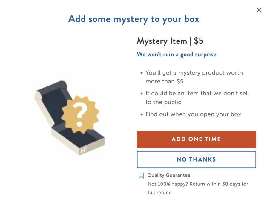 Mystery item popup feature