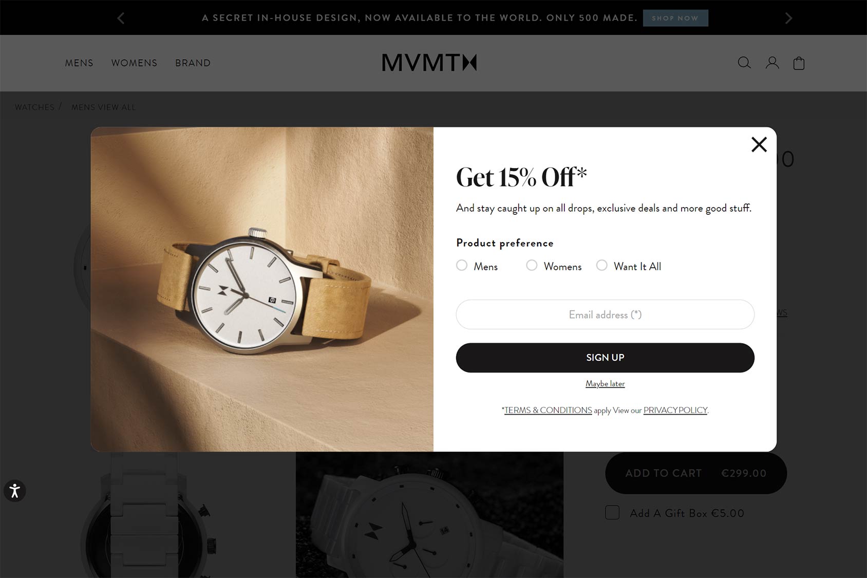 MVMT Watches eCommerce Popup